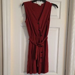 Sleeveless Red Button-Up Dress